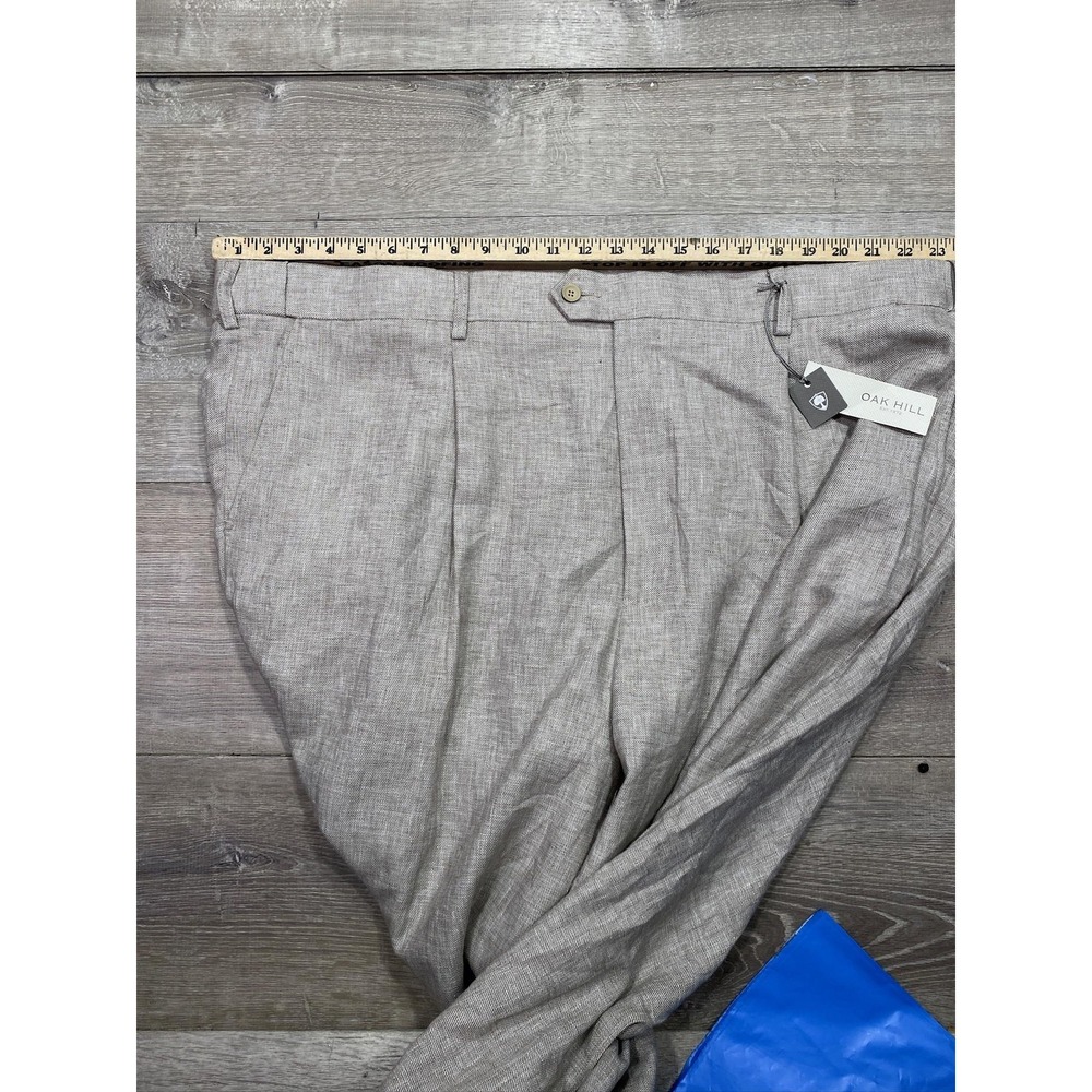 Oak Hill Dress Pants Mens‎ 50x30 Beige Linen Blend Pleated Big & Tall Trousers - Picture 9 of 12